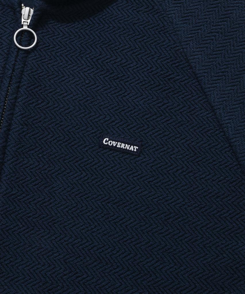COVERNAT Herringbone Zip-Up Hoodie Navy