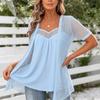 Women's Cutout Loose Fit Short Sleeve Two-Piece Blouse