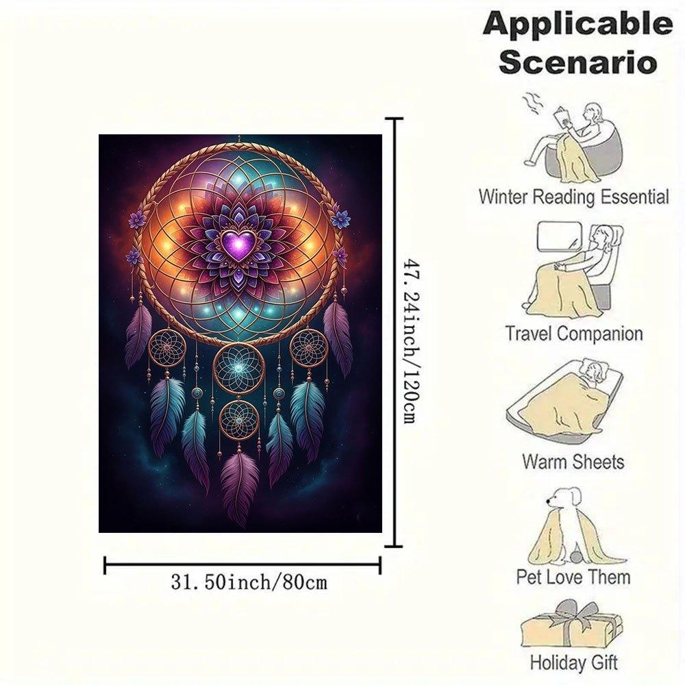 "Bohemian Dreamcatcher Wall Art: Vibrant Feather Mandala Decor"Blanket Flannel Throw Blanket for Sofa, Bed, Travel, Camping, Office, Couch,