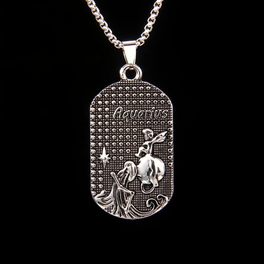 Fashion Twelve Constellations Dog Tag Pendant Necklace, Ladder Symbol Necklace, Street Style Sweater Chain