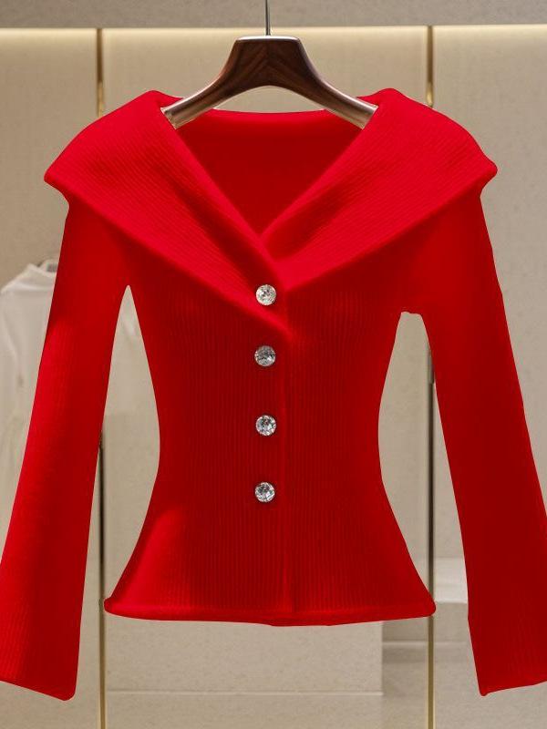 Elegant French-Style Slimming Knit Cardigan - Stylish & Versatile Long-Sleeve Sweater for Autumn/Winter 2024