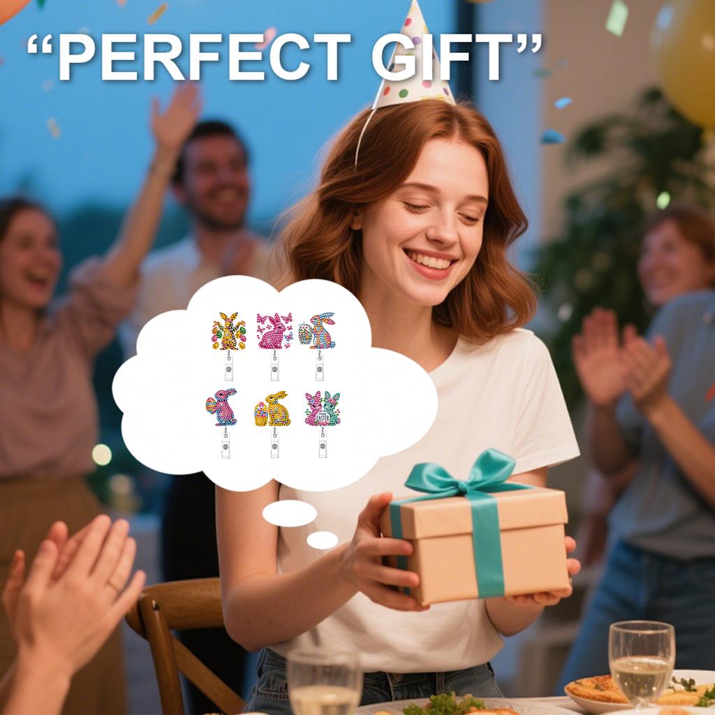 6Pcs DIY Decorative Work Badge Holder Retractable Bling Crystal Painting Badge Clip Sparkly Gem Art Name Tag Nurse Accessories