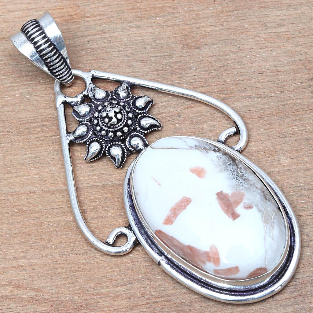 Pendant Scolecite Shell Gemstone Handmade Gift For Her Silver Jewelry 2.5"