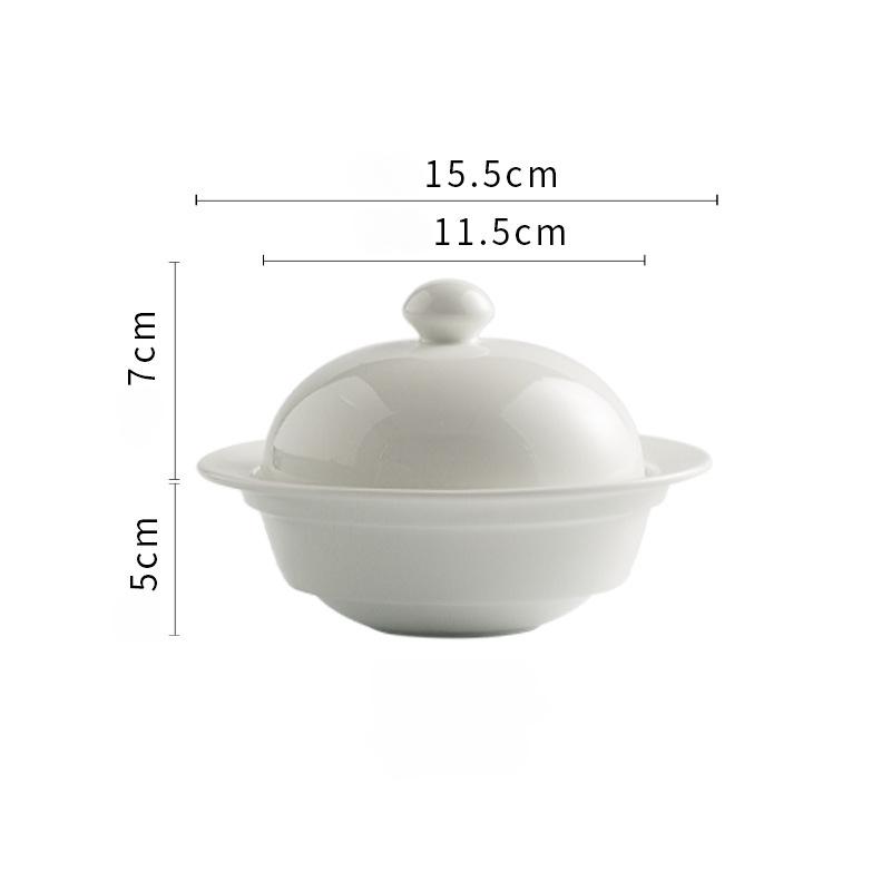 White Ceramic Bowl Home Steaming Egg Bowls Hotel Restaurant Tableware Chinese Soup Cup Ceramic Soup Bowl Round Bowls with Lid