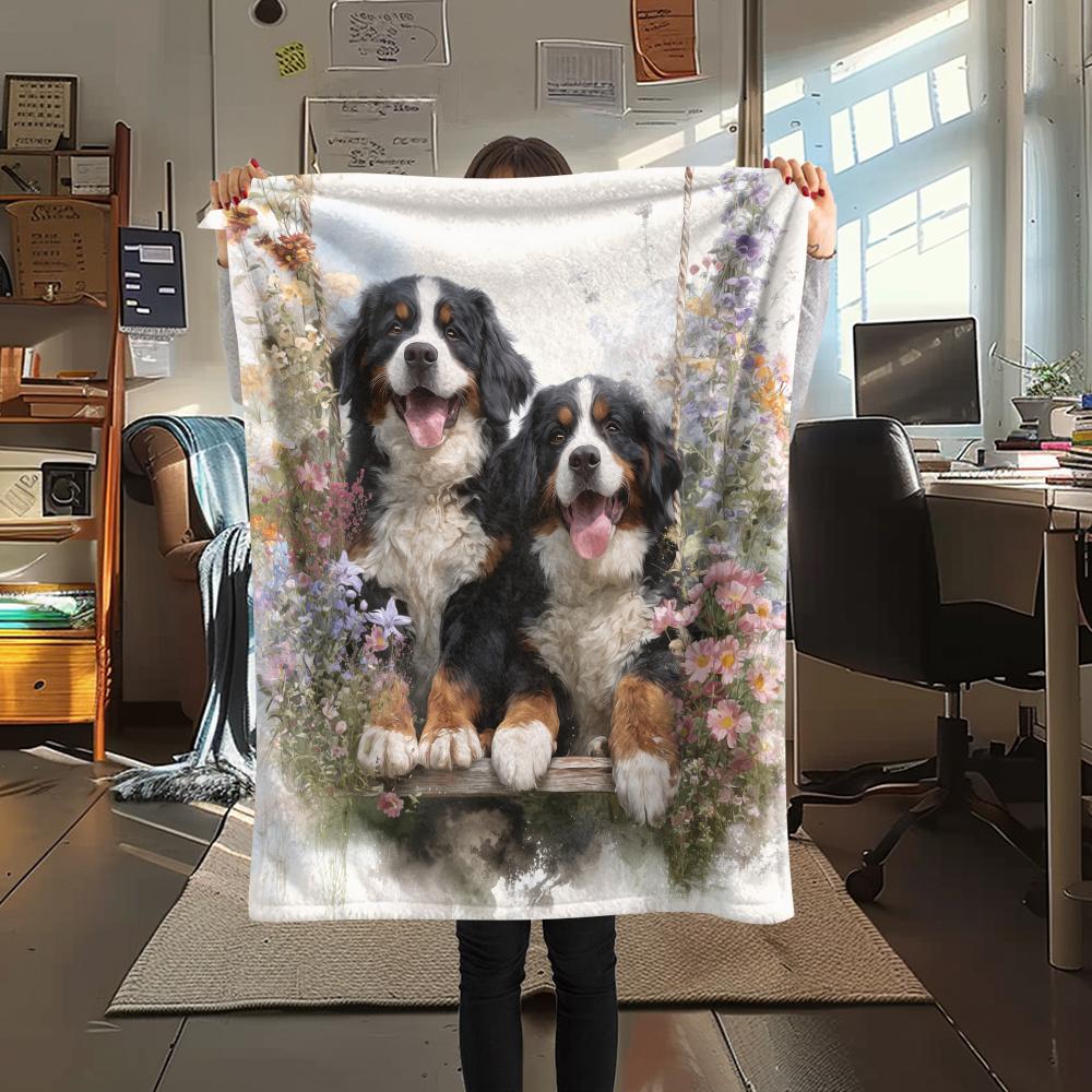 Süße Berner Sennenhund-Muster Flanelldecke, Hohe Qualität, Bequem für alle Jahreszeiten, Heimdekoration, Wärme und Komfort, Perfekt für Geschenke.