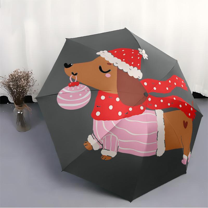 1pc Christmas Dog Automatic Folding Umbrella, 8-Rib Durable Iron Frame, Compact Travel Umbrella for Women & Men 011