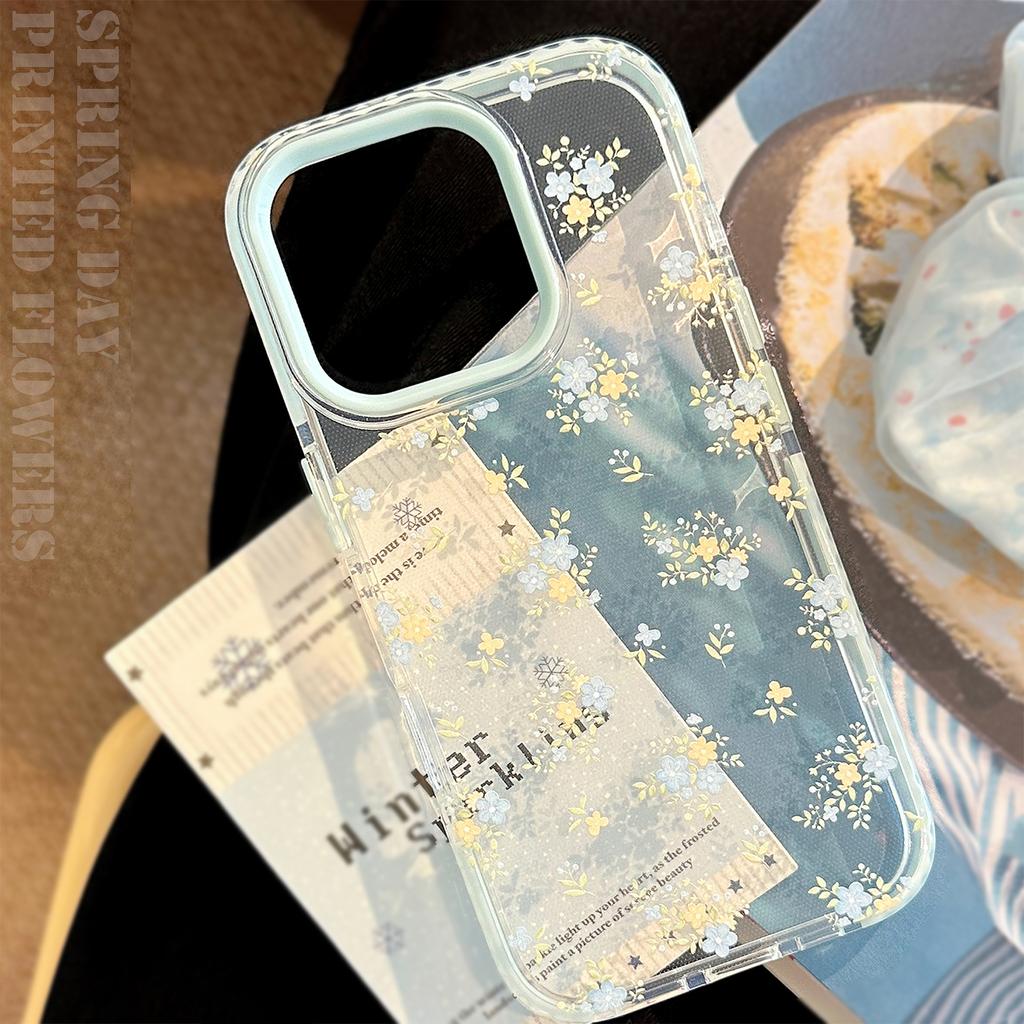 Temperament Blue and Yellow Flowers Suitable for IPhone16promax Apple 15 Mobile Phone Case 14 Small Fresh 13 Transparent 11 Soft