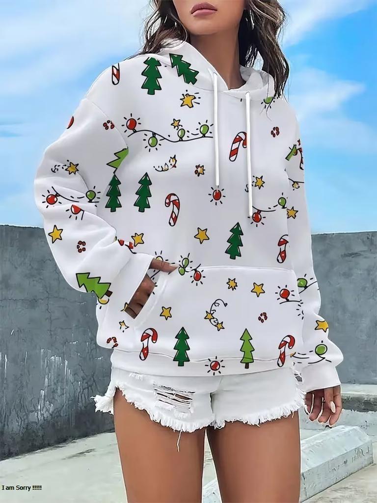 New autumn and winter long sleeved warm hoodie, 3D Christmas printed pullover, long sleeved hooded casual top
