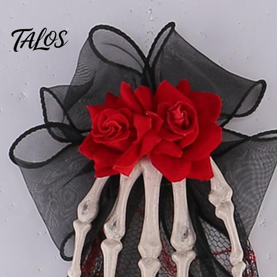 Ghost Claw Hair Accessory Gothic Skeleton Clip, Halloween Barrette with Rose, Unique Clip Black Lace Side for Women, Party Costume Retro Dark