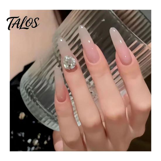 Unhas Postiças Gradiente Nude 10 Peças Press on Nails, Kit Completo Rosa Falso, Reutilizável Glitter Luxo Pedraria Cola para Nail Art com Pedrarias, Cobertura