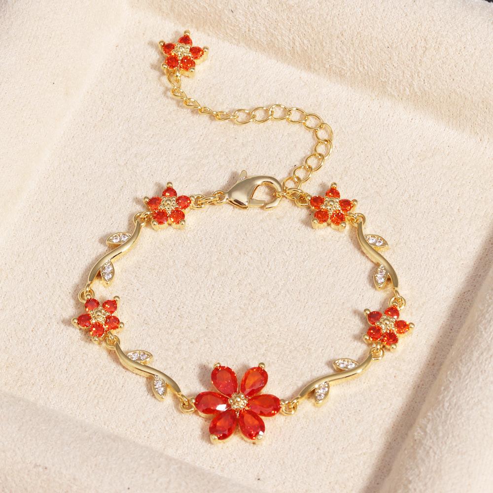 18K Real Gold Plated Brass Multi-Color Leaf CZ Trendy Tennis Bracelet Set Wavy Chain Bracelets with Assorted Gemstones