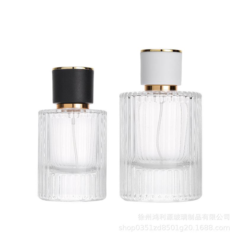 Transparent 15-Port Cylinder Perfume Bottle with Press-Type Vertical Stripe, Portable Glass Sample Bottle