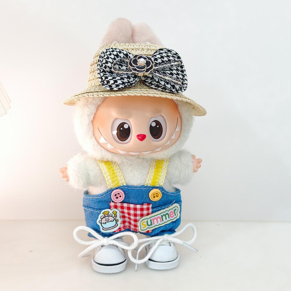 17cm Canvas Clothing, First and Second Generation, Labubu Clothing, Vinyl Doll Decoration, Pendant Clothing, Overalls, Doll Set Hat