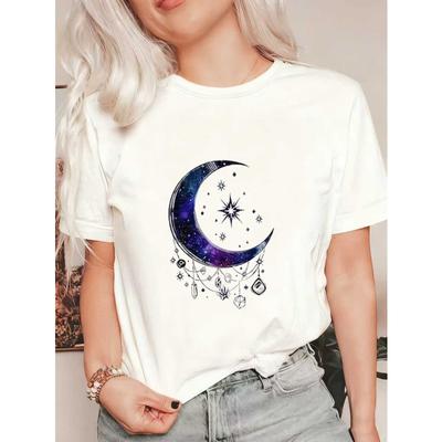 Schwarzes Oversized T-Shirt mit Mond- und Stern-Galaxien-Print für Freizeitkleidung