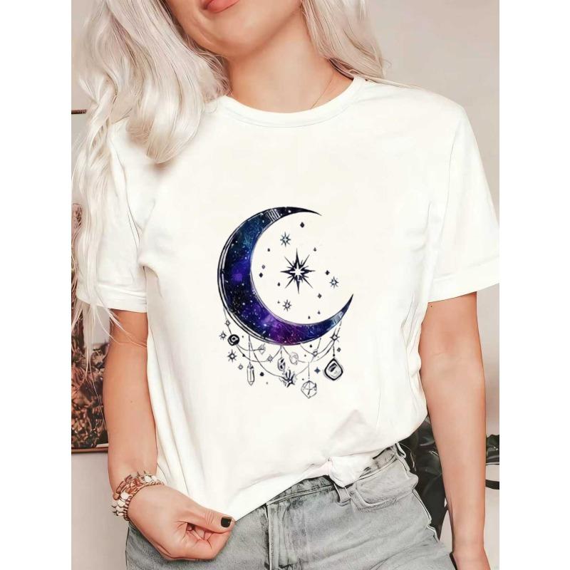 Black Oversized T Shirt With Moon And Star Galaxy Print For Casual Wear