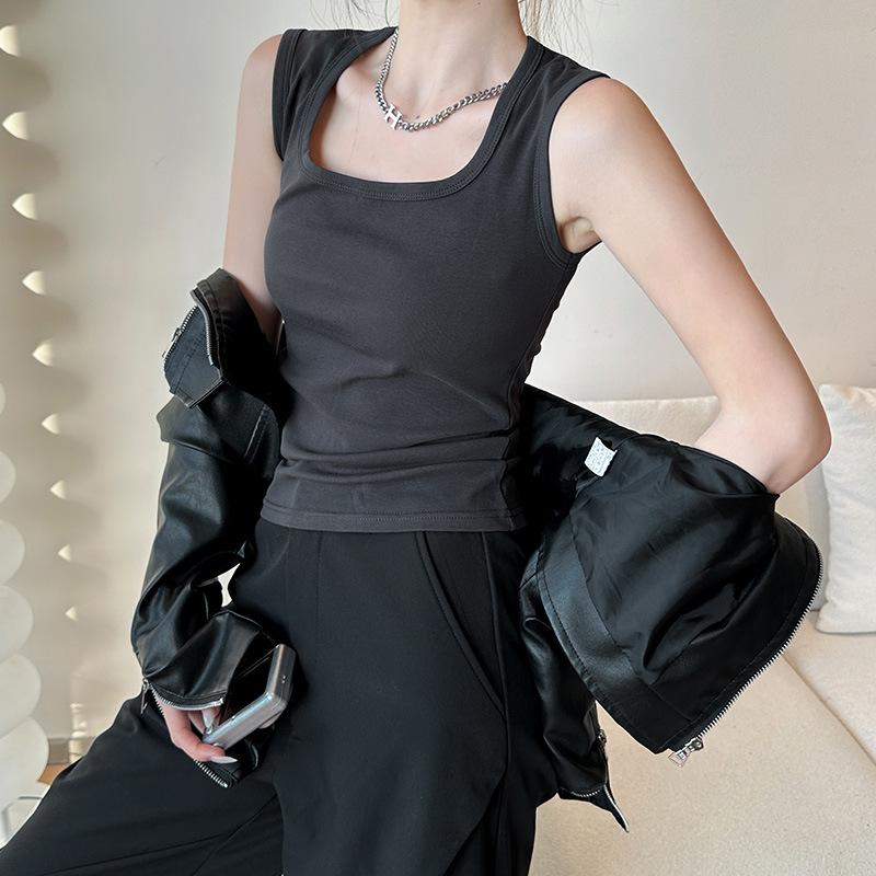 

Женский жилет на подтяжках из чистого хлопка с внутренним слоем, летняя новинка, высокая эластичность, внешнее покрытие, I-образные широкие плечевые лямки, базовый топ XXXL