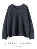 Women's Soft V-Neck Cashmere Pullover - 100% Pure, Fluffy, Seamless, Long Sleeve, Loose Fit, Ideal for Autumn and Winter