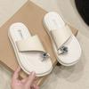 Thick-soled Slippers Outer Wear 2025 Summer New Outer Wear Foreign Style Flower Rhinestone Sleeve Toe Word Beach Cool Slippers Women
