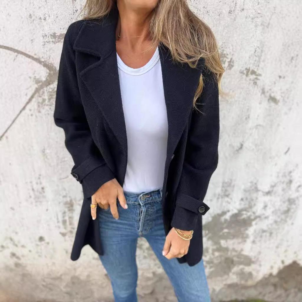 2024 European & American Women's Woolen Coat: Casual Loose Lapel Cardigan with Fake Pockets for Autumn & Winter