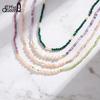 EFFIE QUEEN 925 Sterling Silver 14K Gold Choker Necklace Natural Freshwater Pearl With Pink Opal Natural Stone Series Gift MPN05