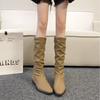 Thick Heel Pleated Stack Long Tube Knight Boots Women's Shoes New Spring and Autumn Western Thin Medium Tube Long Boots