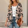 Women's Retro Floral Print Three-Quarter Sleeve Loose Fit Lightweight Cardigan for Casual Everyday Wear