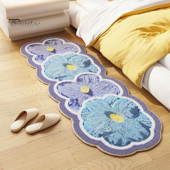 Anti-slip Bathroom Mat Faux Cashmere Flower Area Rug Non-slip Washable Absorbent Plush Floral Bath Floor Home Living Room Bedroom Decoration