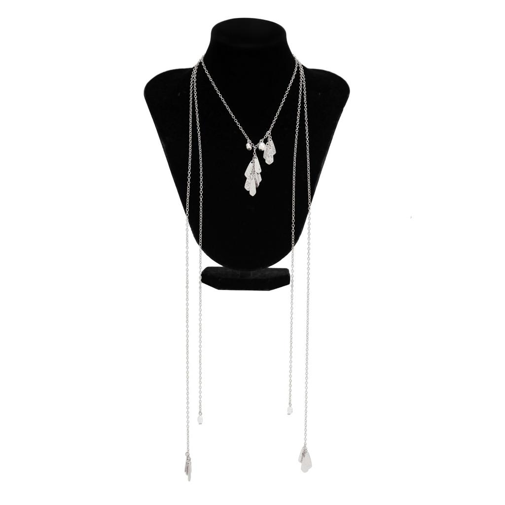 Temperament Fashion Bow Cross Necklace Simple Imitation Pearl Tassel Long Section Collarbone Chain