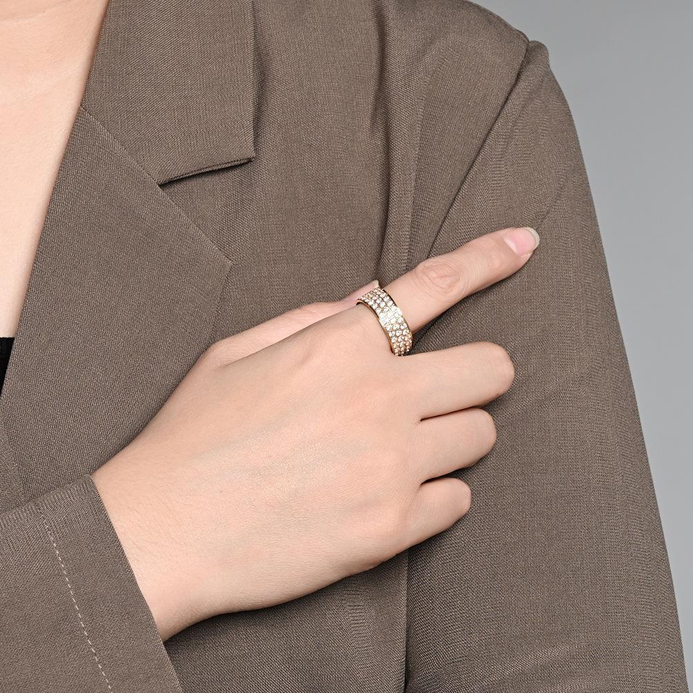 Style European and American Popular Jewelry Three Rows Full of Diamond Rings Men and Women Light Luxury Fashion High Sense Index Finger Ring 2026
