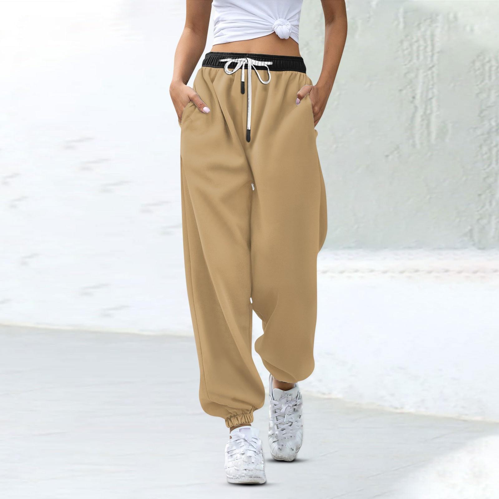 Женские модные спортивные повседневные спортивные штаны с карманами на шнурке и в — фото 8