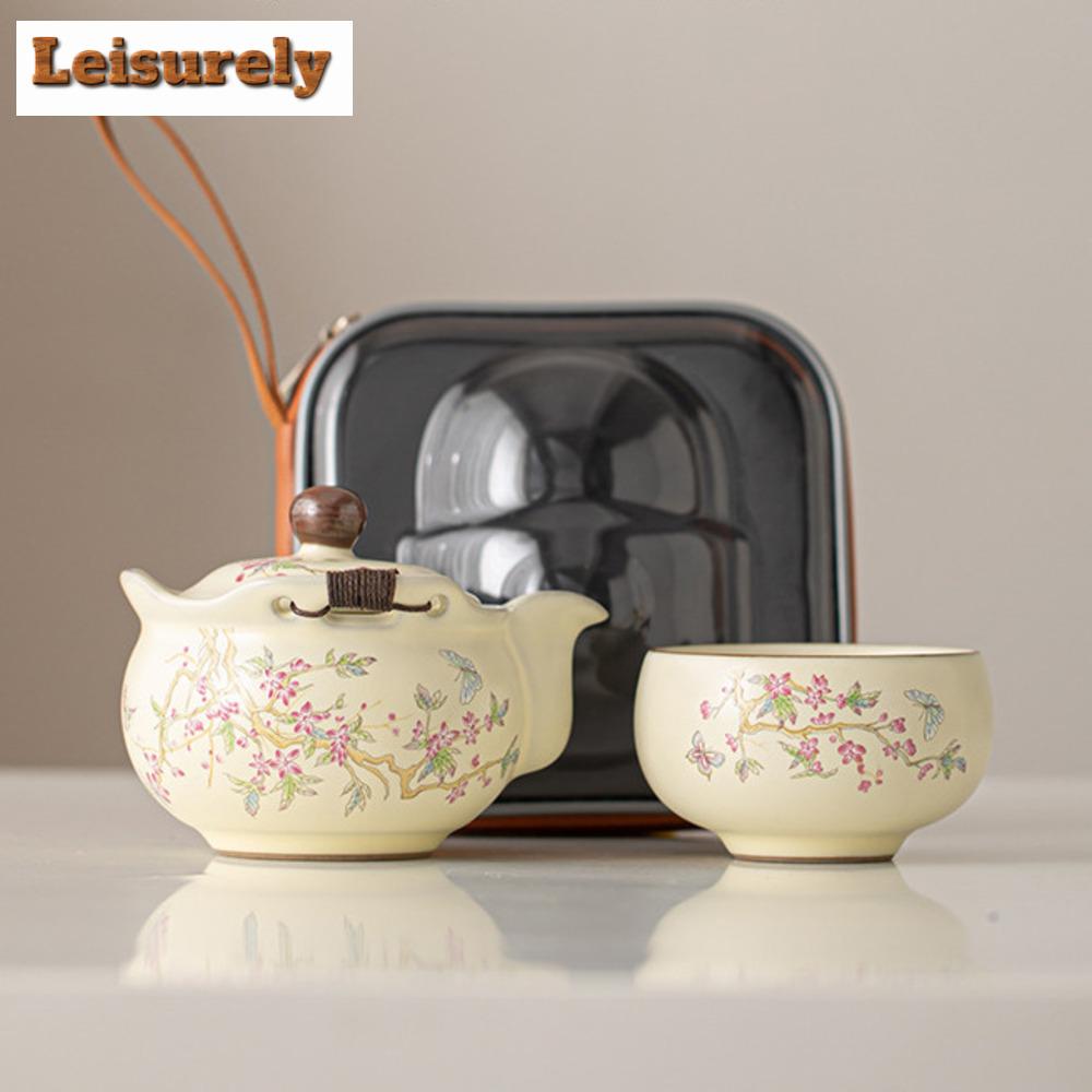 Butiková Wisteria Ru Pec Porcelánová Čajová Sada Kit Elegantní 1 Konvička 3 Šálky Domácí Příprava Čaje Venkovní Přenosný Organizér Ozdoby