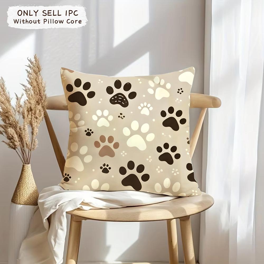 Paw Pattren Cushion Cover Soft Plush Fabric Double-Sided Printed Sofa Cushion Cover For All Seasons Home Decor Gift