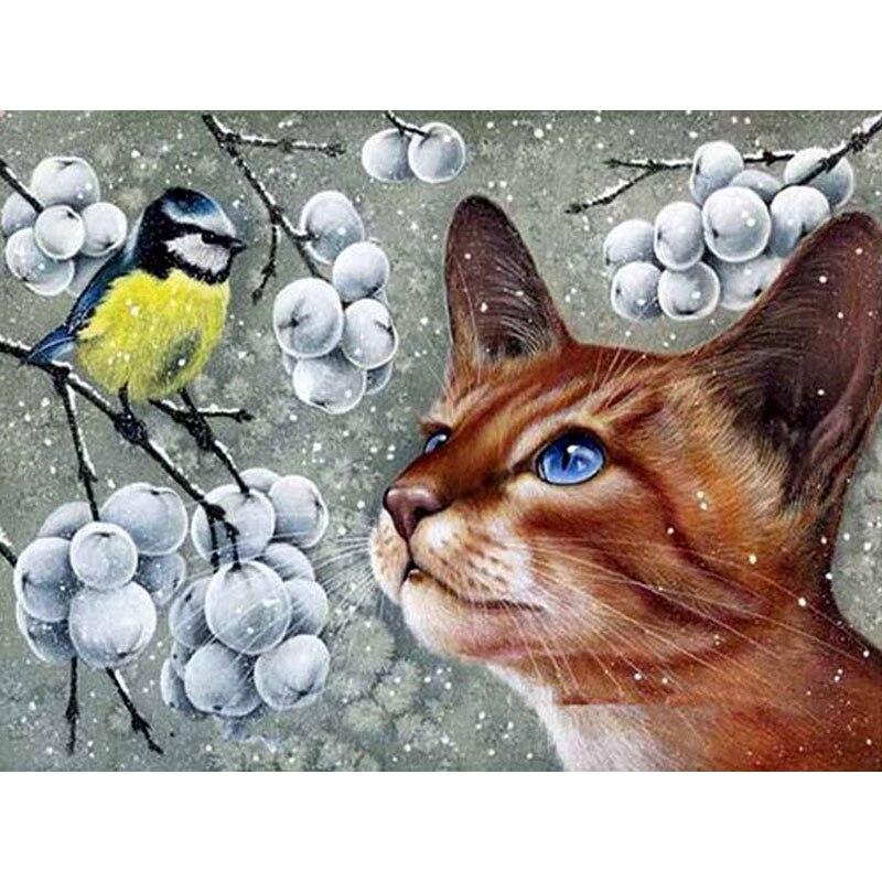 Nuovo 5D Pittura Diamante Fai da Te Gatto Fiore Ricamo Diamante Animale Punto Croce Trapano Rotondo Completo Decorazione Casa Arte Manuale Regalo