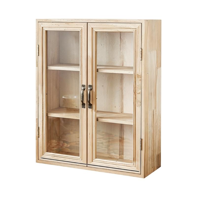 Wooden Desktop Organizers Cabinet with Glass Door for Cosmetics, Stationery, Small Kitchen Items and Decors Use