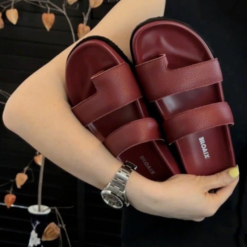 NEUE Sommer Flip-Flops Damen Rundzehen Leder Flache Hausschuhe Mode Strand Pantoletten Urlaubs-Sandalen Schuhe für Frau
