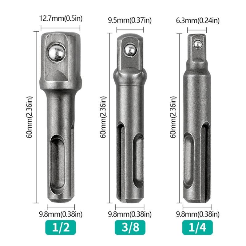 3Pcs Socket Driver Set Shank Electric Bit Adapters Impact Drill Hammer Adapters Wrenches Tool Easy To Install