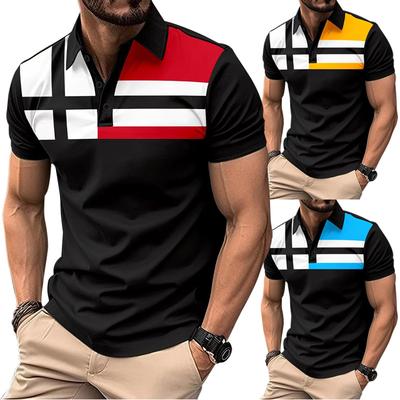 Modny duży rozmiar męski krótki rękaw męski pasiasty 3D drukowany polo casualowy męski top bluza