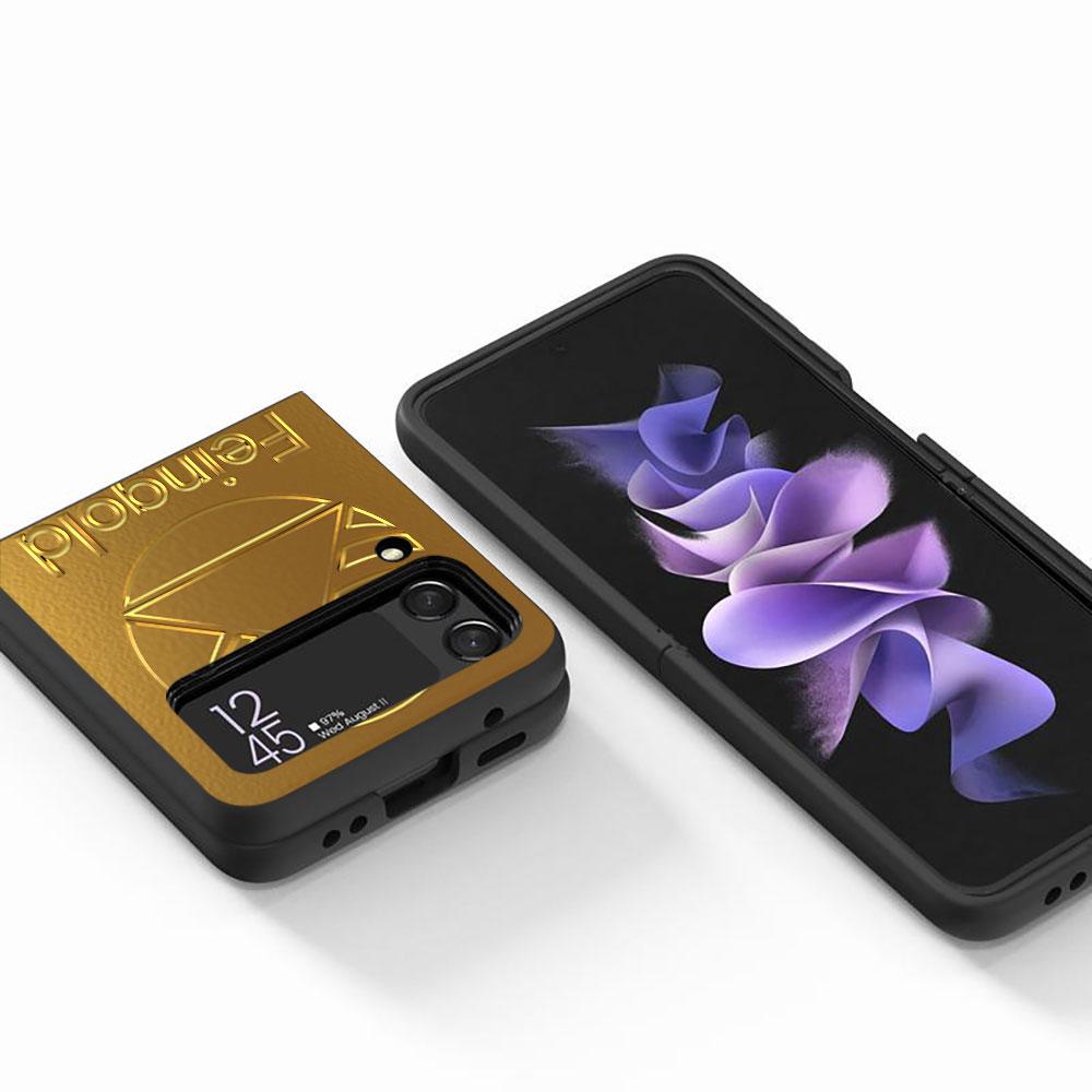 Fine Gold Pattern Printing Case for Samsung Galaxy Z Flip4 Flip3 5G PC Hard Cell Phone Shell Z Flip 4 3 Black Coque Zflip4