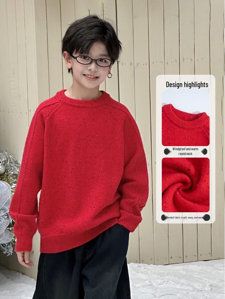 Boys' Non-Pilling Warm Knit Sweater, Korean Style, Long-Sleeved, Autumn/Winter 2025