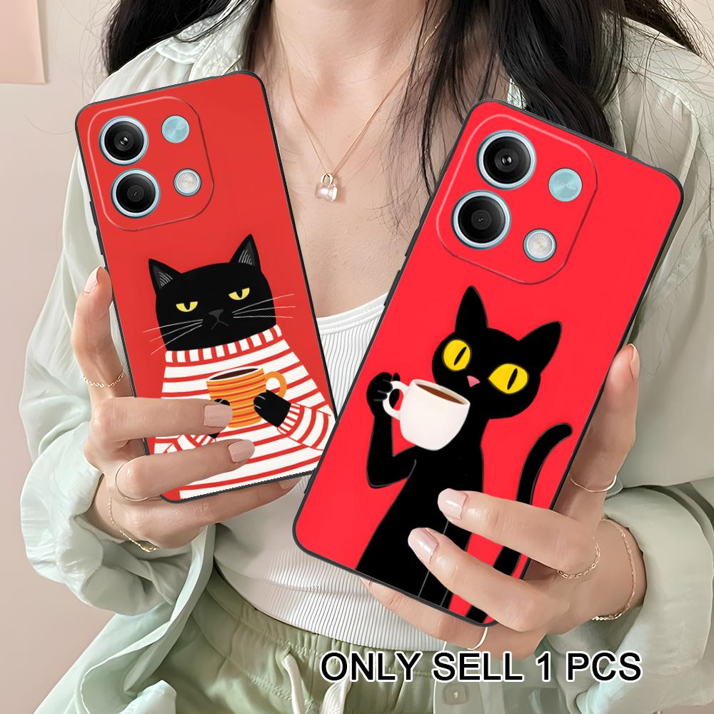 Cute Coffee Cat Matte TPU Mobile Phone Case for Xiaomi Redmi Note 14 13 12 11 S Pro Plus 4G 5G Colorful Printing Cover