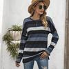 Oversize Women Loose Stripe Sweatshirt Sweater Round Neck Tshirt