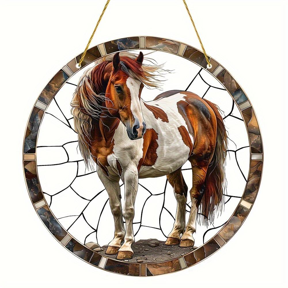 

Enchanting horse sun catcher with stained glass effect. Ideal for gardens, porches, and animal lovers. чистый