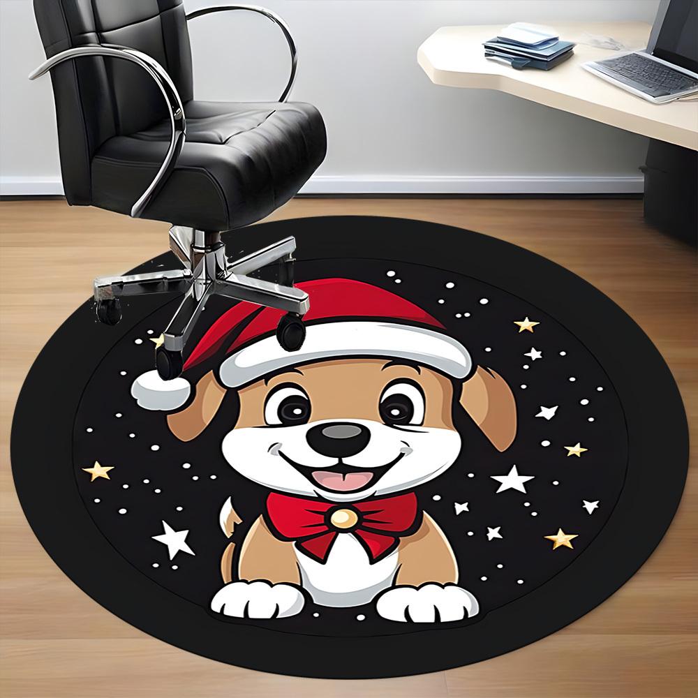 1PC Christmas Pup Office Round Area Rug, Mat Suitable ForOffice, Under Office Chairs Bedroom Living Room Home Decor, Room Deco