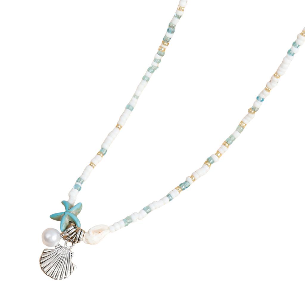 Beautiful Bohemian Starfish Pendant Necklace Colorful Bead Choker Adjustable Neck Chain Jewelry for Women and Girls