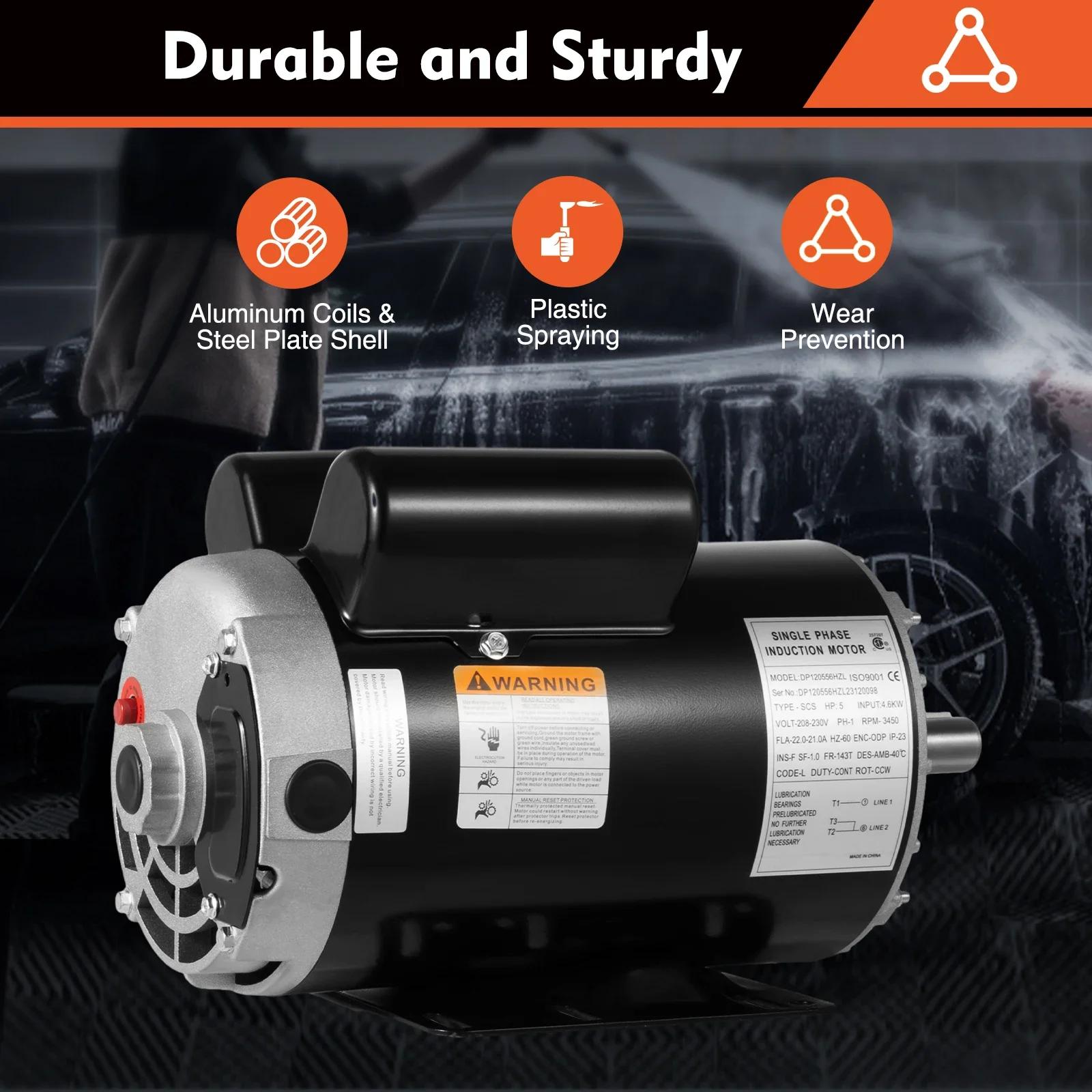 

5HP Single Phase 143/5T Frame Electric Air Compressor Electric Motor 7/8 inch Shaft 3450RPM 208-230 Volts 60HZ United States