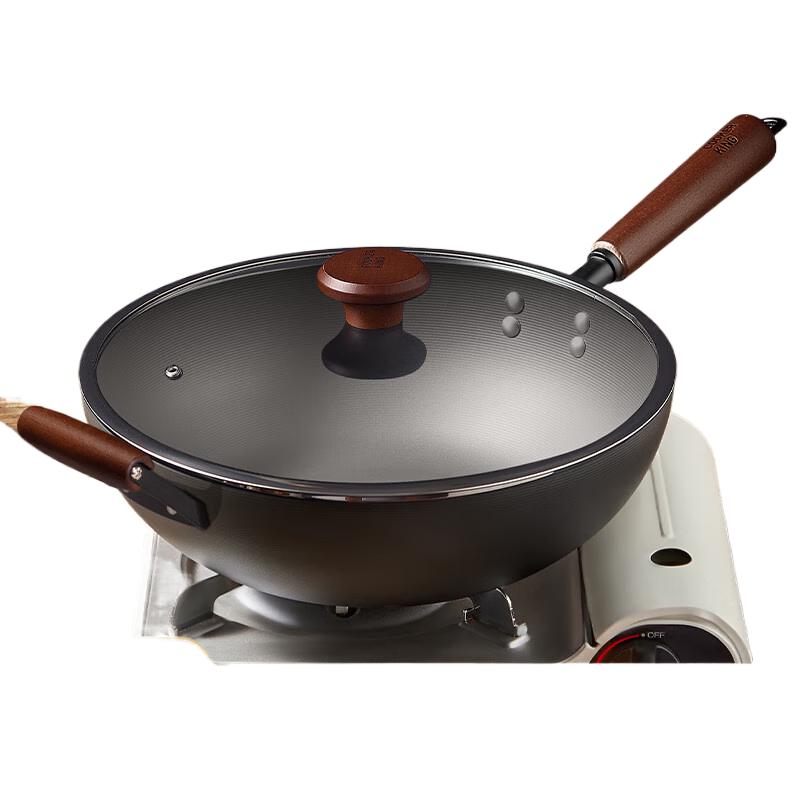 Chuidahuang Healthy Non-Coated Flat Bottom Iron Wok with Assist Handle, 34cm