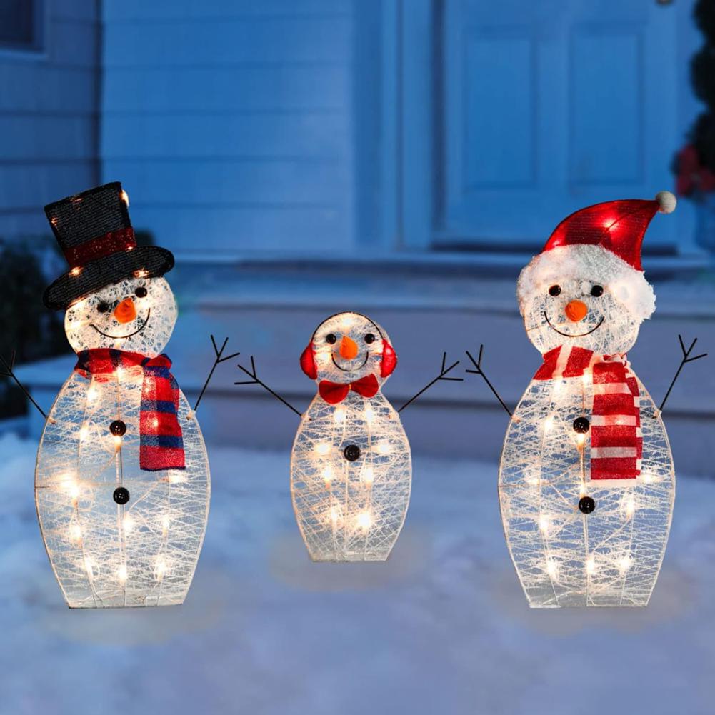 Snowman Outdoor Christmas Decor Yard Signs Light Up Decoration Lighted Ornaments Holiday Stake Sign Snowman Elk Sign Yard Art