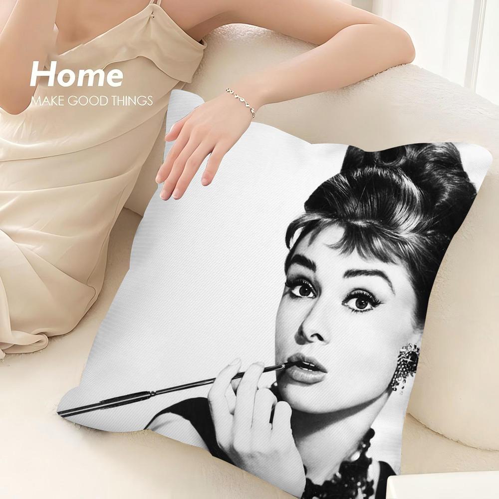 Funda de Almohada Clásica A-Audrey Hepburn Decoración Sofá Hogar Impresión Doble Cara Felpa Cuadrada Fundas para Cojines Decoración