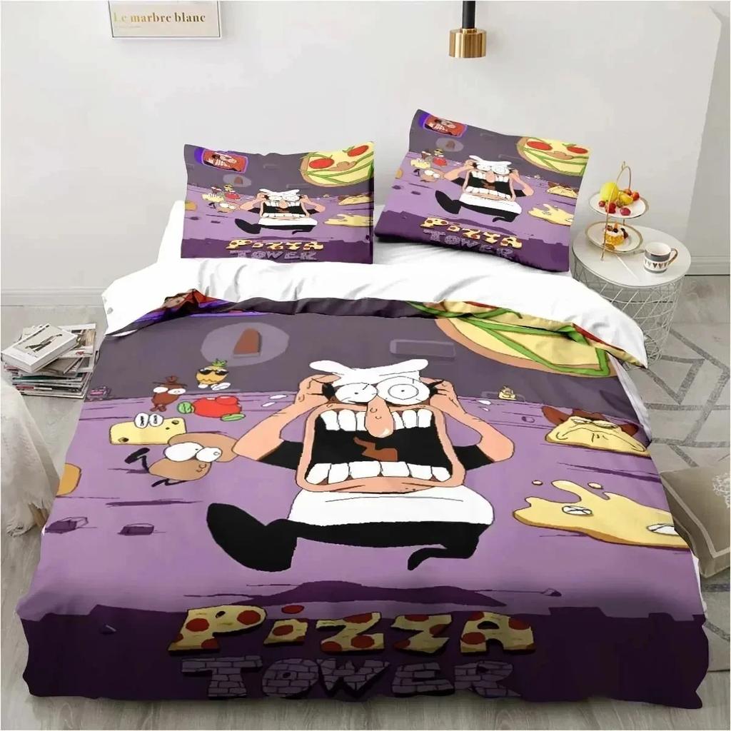 Edredón Torre de Pizza Estilo Pixel Clásico Juego Juego de Ropa de Cama Dormitorio Suave Moderno S Cómodo