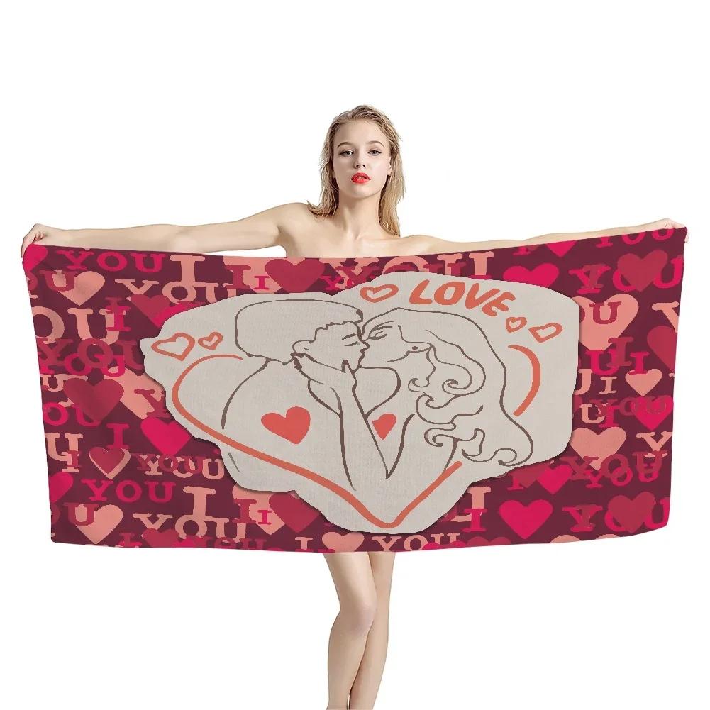 Valentine'S Day Love Heart Beach Towel Fashion Swimming Blankets For Adult Bath Towel Microfiber Soft Quick Dry Girlfriend Gift